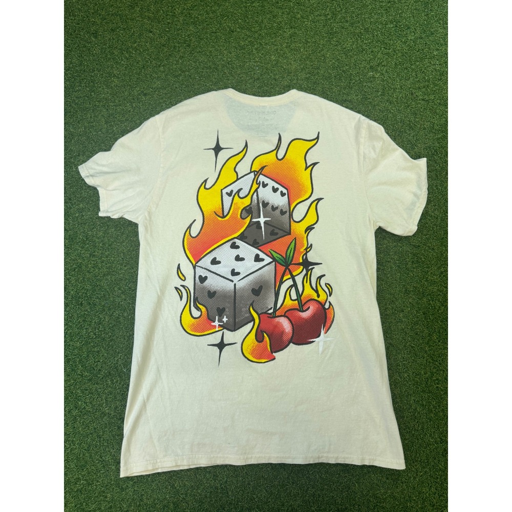 Chemistry‎ Mens Good Luck Cherry Flaming Dice Graphic T-Shirt Cream Large